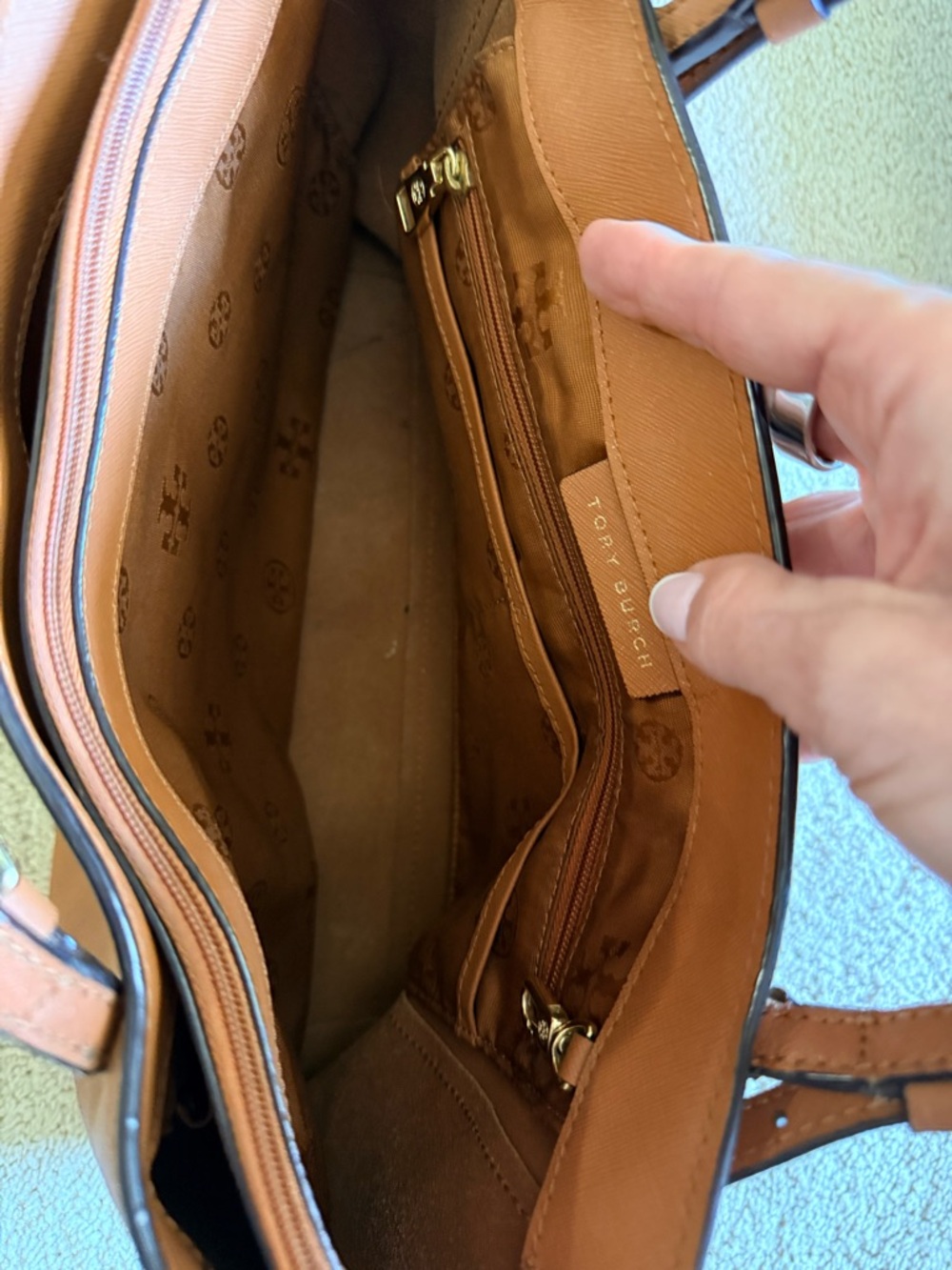 Tory Burch Cognac Leather Double-Handle Tote - Picture 5 of 7